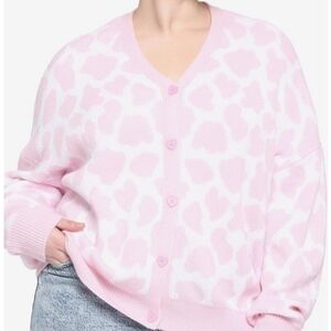Hot Topic Lover Era Style Pink Cow Print Cardigan Sweater L